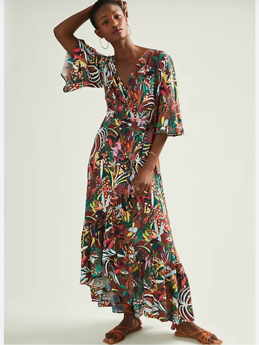 FARM Rio Anthropologie Tropical Jungle Wrap Maxi Dress XS Boho Resort Vacation C